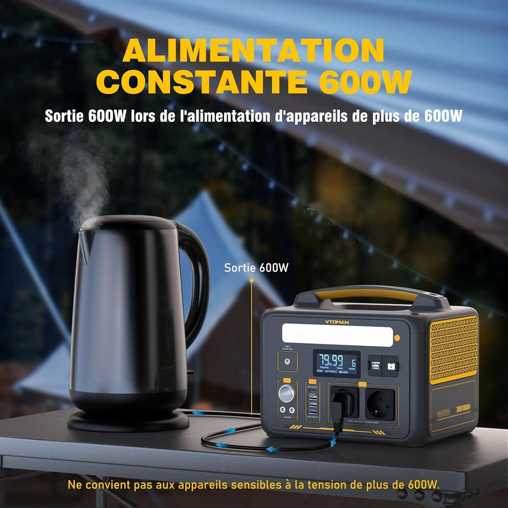 VTOMAN Jump 600X Station électrique Portable 600W - 299Wh Generateur Electrique Portable LiFePO4 Batterie Générateur, Dual PD 60W Typ-C Sortie, Capacité Extensible à 939Wh pour Camping Extérieur