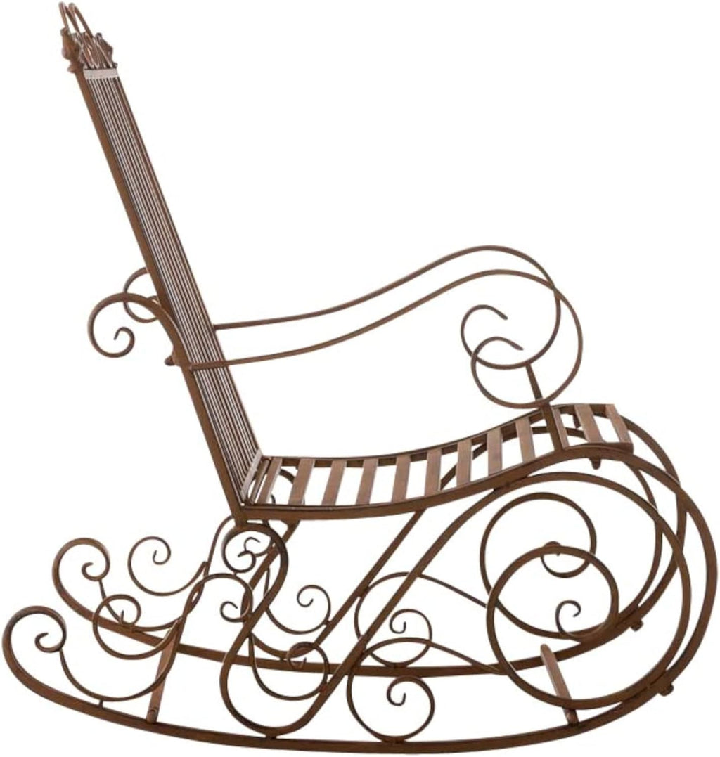 CLP Lot De 2 Fauteuils A Bascule en Fer Forgé Smilla I Rocking-Chair D'Extérieur avec Dossier Haut Et Accoudoirs, Couleur:Marron