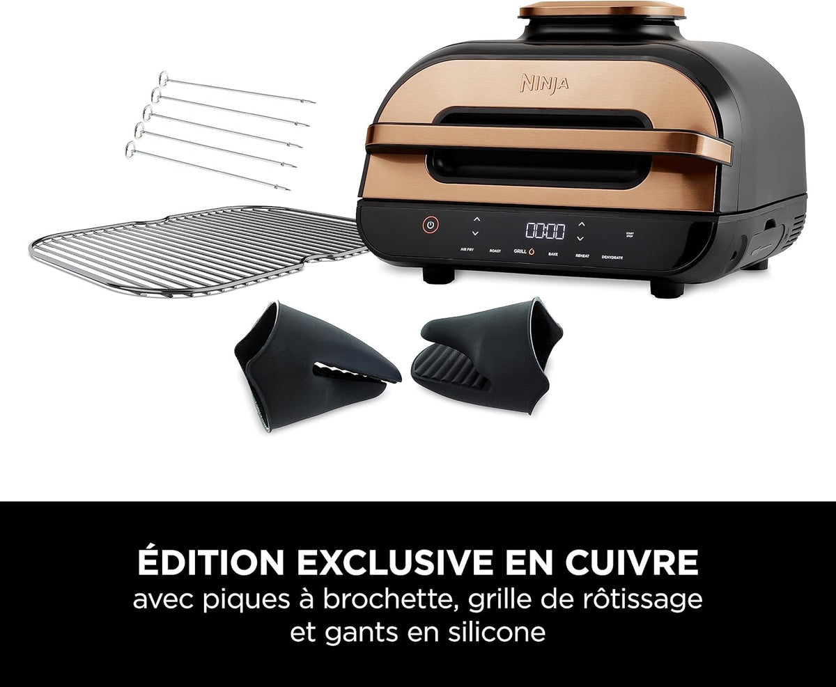 Ninja Foodi MAX Health Grill & Air Fryer, 6-en-1, Griller, Frire, Cuire, Rôtir et plus, 3,8L, Pièces Lavables au lave-vaisselle, Cuivre/Noir AG551EUCP