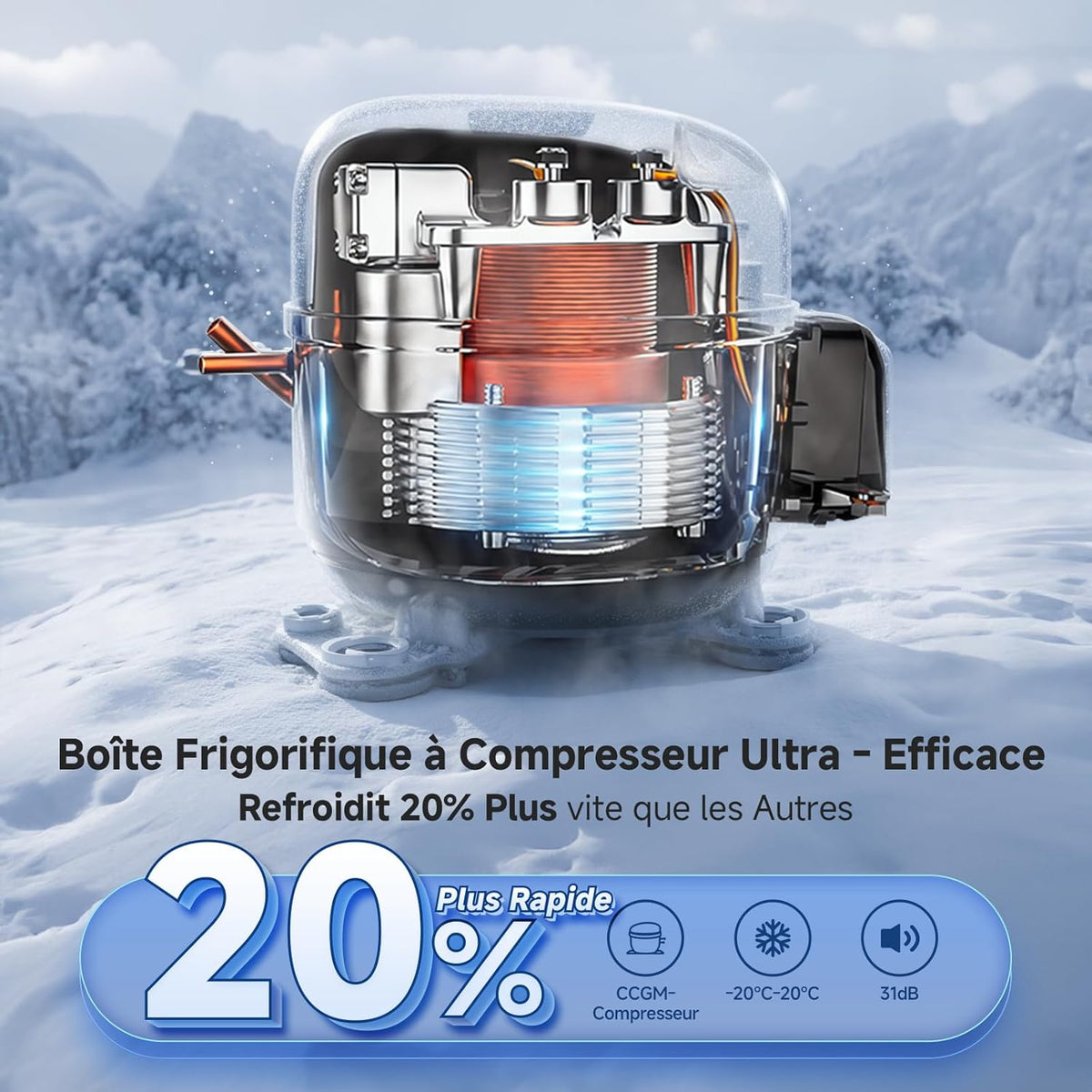 AAOBOSI Glaciere Electrique: 25L Glaciere a Compression, -20℃ à 20℃ Frigo Compression 12v, Glaciere Electrique 12v 220v pour Voiture, Camion, Camping-Car, Bateau et Prise de Co