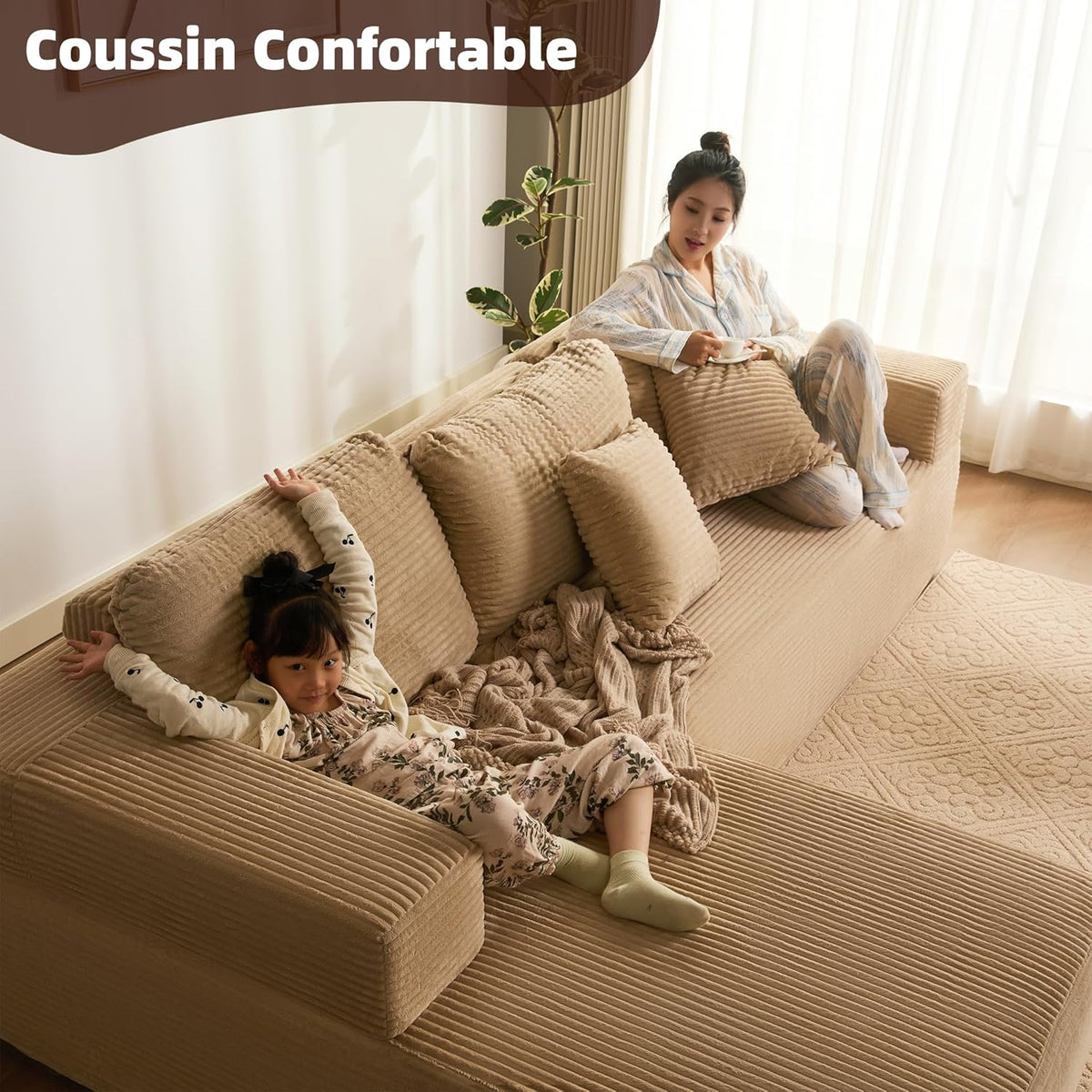 272 cm Canapé d'angle en Forme de L avec Fonction Couchage - Canapé modulaire avec méridienne Gauche - Assise Extra Profonde - Canapé-lit pour Salon (Camel, Méridienne Gauche)