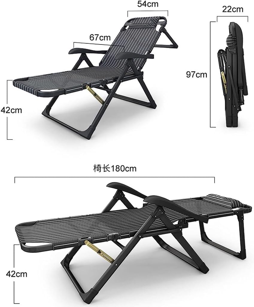 DANNMPX Chaise Longue Chaise Inclinable Chaises Longues Réglables Lit De Sieste Portable Pliable pour Le Camping Plage À La Maison Pliante Relaxation A