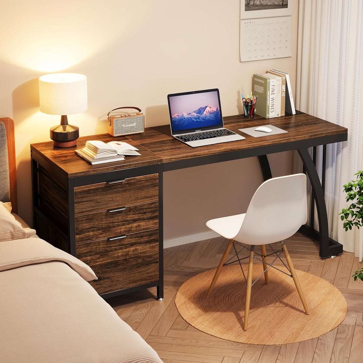Tribesigns Bureau d'ordinateur avec 3 tiroirs 150 cm avec tiroirs réversibles - Bureau Industriel avec Plateau de Rangement (Marron Rustique.)