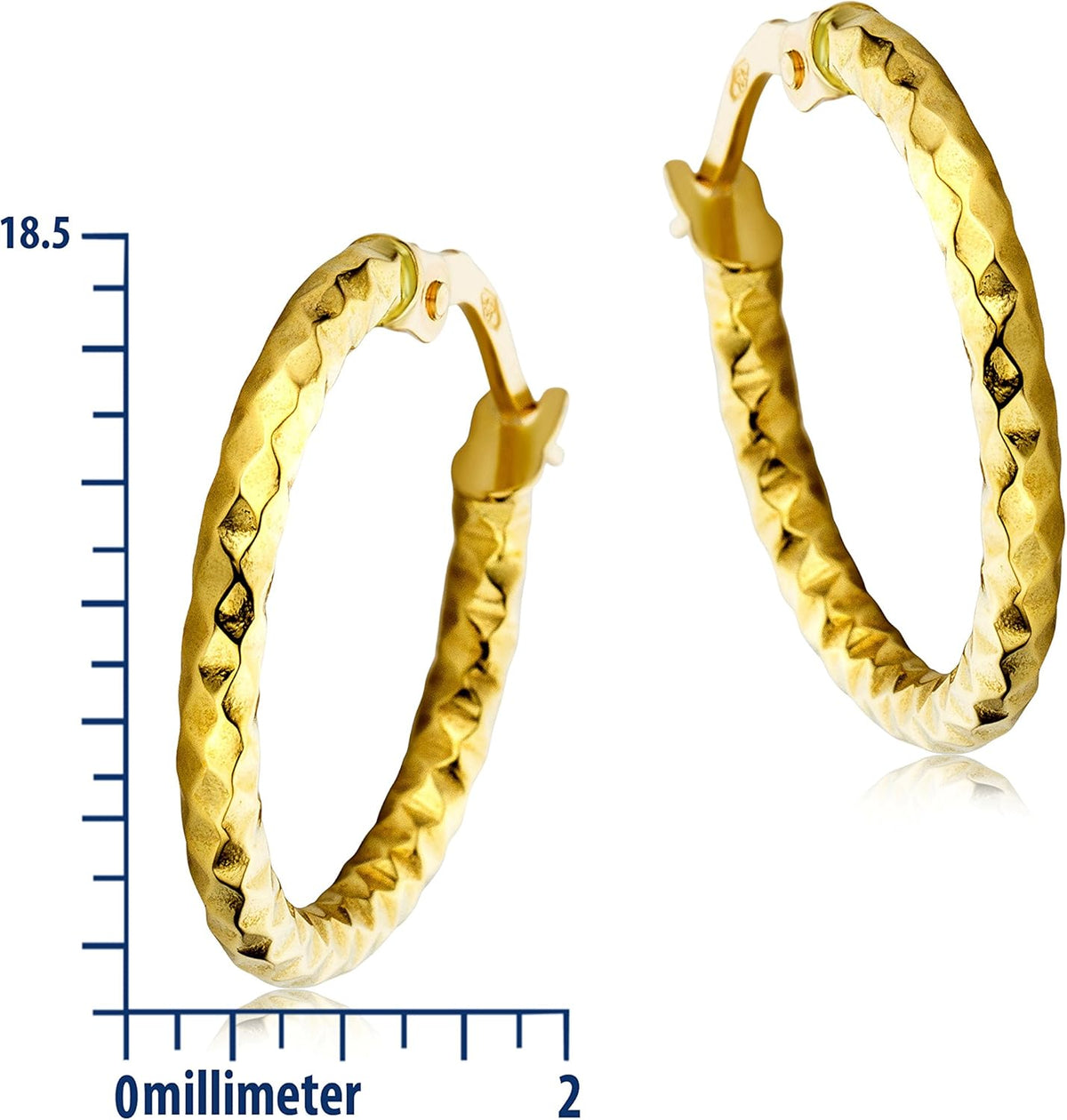 MIORE Boucles d'oreilles Femme -Or Jaune 750 18K- Creoles Or Femme, Boucles D oreilles Anneaux facettées, Créoles Or Massif, Coffret Cadeau inclus, Bijoux Femme hypoallergéniques Fait Main en Italie