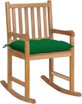 Makastle Fauteuil à Bascule Rocking Chair intérieur extérieur, Chaise Berçante à Balcon Jardin, Chaise a Bascule Fauteuil, avec Coussin Vert Bois de Teck Solide