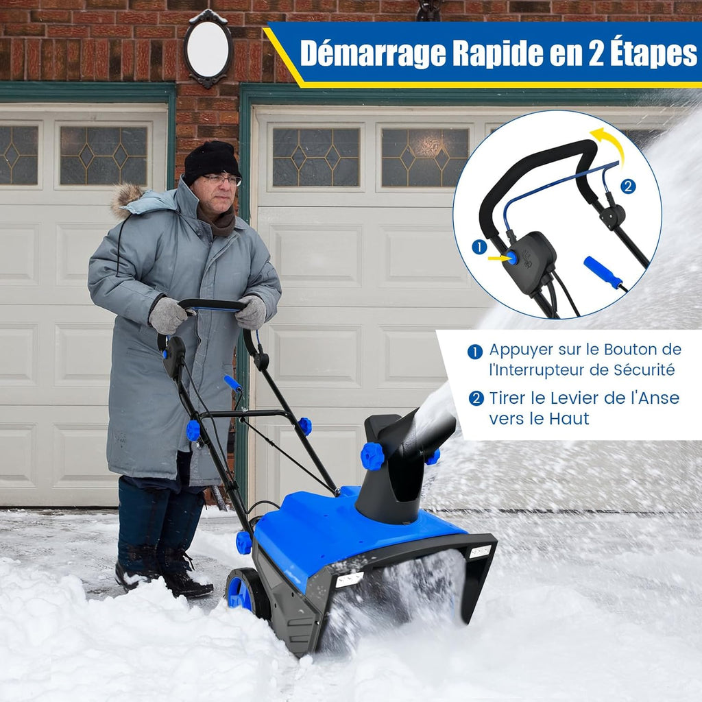 COSTWAY Déneigeuse Électrique avec 2 Lumières LED, Souffleuse à Neige Filaire 15 A 500 mm avec Goulotte Rotative à 180° Distance de Projection 9 m, pour Jardin Cour (Bleu)