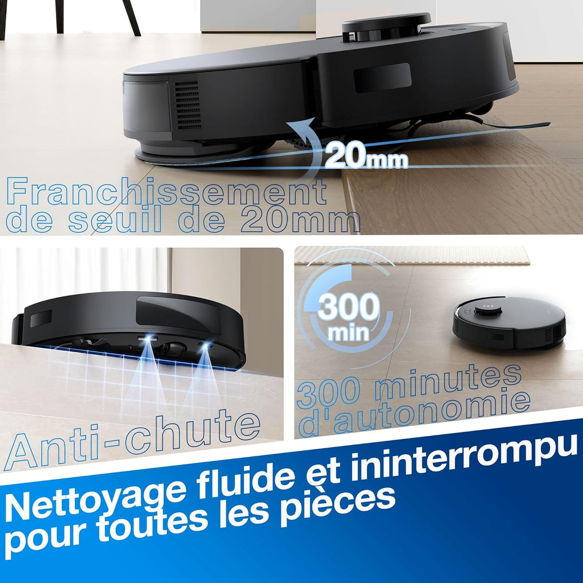 ECOVACS Aspirateur Robot DEEBOT N20 Pro Plus, Robot Aspirateur Laveur 8000Pa avec vidange Automatique poussière, Nettoyage Autonome de 45 Jours, Batterie 300 Min, Nettoyage Vibrant, Tapis, Noir