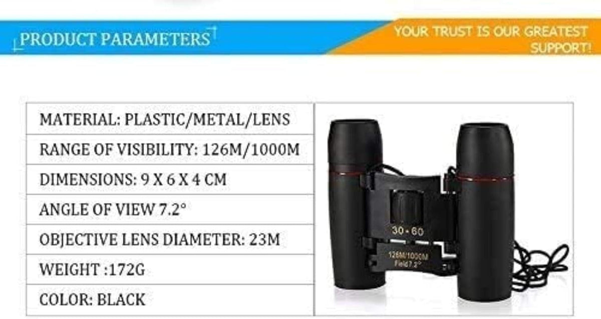 Télescope Jumelles Haute Puissance 30x60 Jour et Nuit Camping Voyage Vision Longue-Vue 126m / 1000m Jumelles Pliantes Optiques Télescope intérieur/extérieur