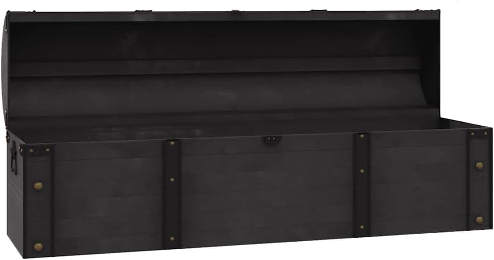 Foknhdi Coffre vintage - Noir - 120 x 30 x 40 cm - Bois massif - Cuir synthétique - Rétro - Pour couloir, salon, chambre à coucher