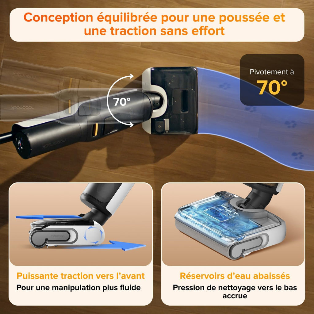 roborock F25 LT aspirateur Laveur 20 000 Pa,Autonettoyage à Haute température de 90 °C, séchage Rapide, inclinable à 180°, Nettoyage Bord à Bord pour sols durs.