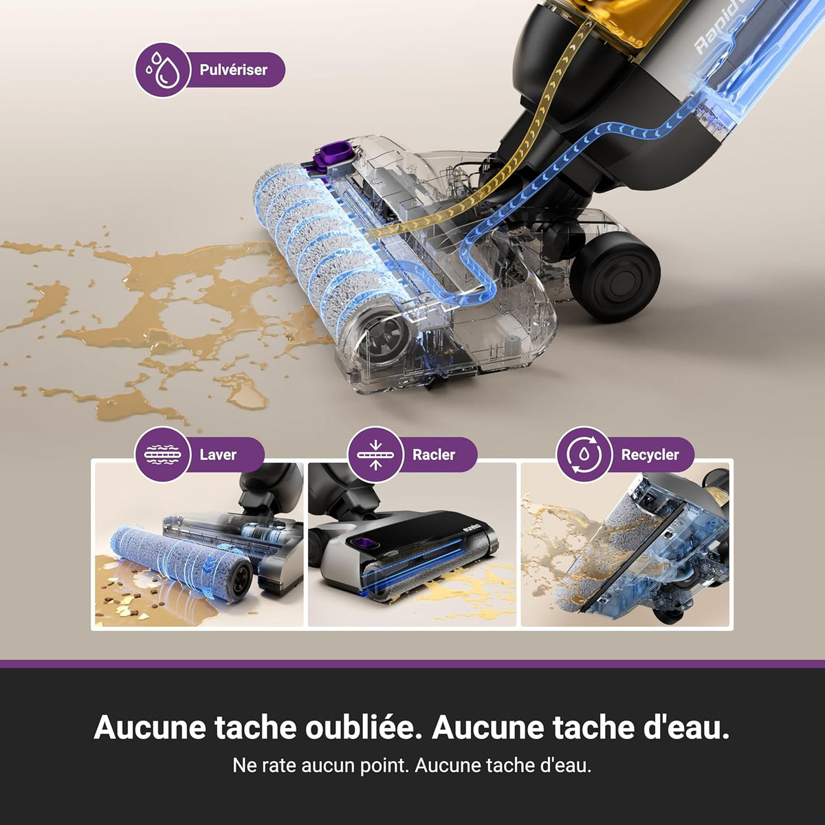 Eureka RapidWash NEW630 Gen2 Aspirateur Laveur, Séchage Air Chaud 50℃, Anti-Emmêlement, Inclinaison au Plat, Autonomie de 38 Minutes. pour Sols Durs