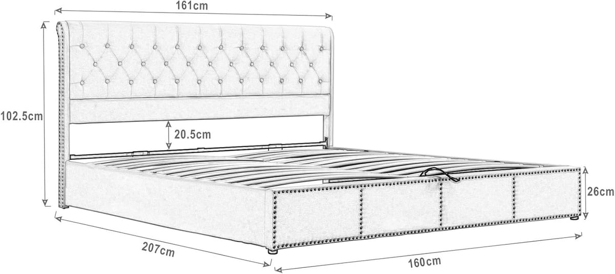 HYNHXBP Lit Double Rembourré 160x200cm, Lit Coffre avec sommier, Tête de lit en Forme d'oreiller et Espace de Rangement hydraulique, Velours Gris-B, 160 x 200 cm