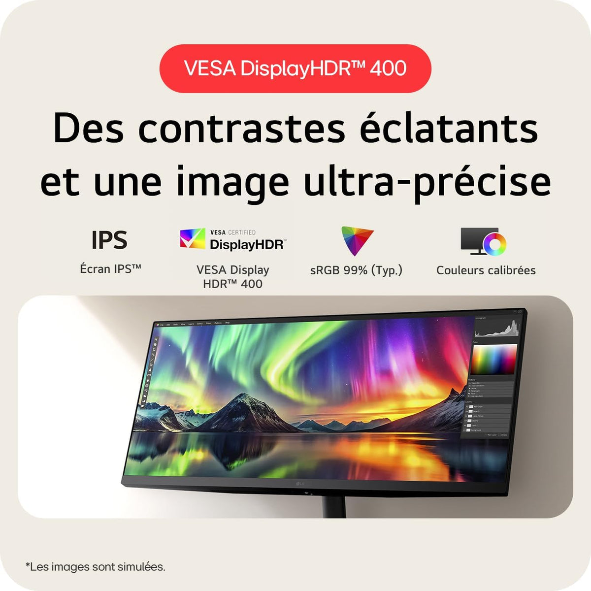 UltraWide™ 34U511A-B.AEU Ecran PC Ultra Large 34" - Dalle IPS résolution UWFHD (2560x1080), 5ms GtG 100Hz, DisplayHDR™ 400, sRGB 99% (CIE1931), inclinable, réglable en Hauteur, Mode Portrait