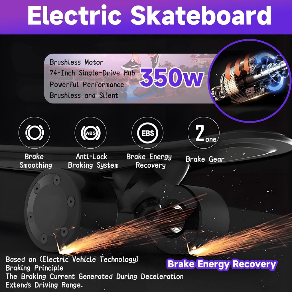 PxkVrin Skateboard électrique avec télécommande, autonomie de 24 km, capacité de Charge de 80 kg, pour Adultes/Femmes/Hommes. B-1