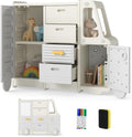 COSTWAY Meuble de Rangement Jouet Enfant en Forme Bus avec 4 Tiroirs & 3 Placards, Étagère de Rangement Jouet en HDPE avec Tableau Blanc, Bibliothèque Enfant de 3 Ans+ pour Salle de Jeux Chambre Salon