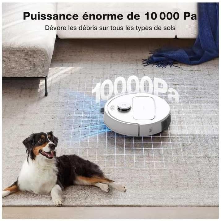 ECOVACS N30 PRO OMNI Aspirateur Robot avec Station OMNI tout-en-un, 10000Pa, Robot Aspirateur Laveur avec Brosse ZeroTangle 2.0, Nettoyage à l'eau chaude 60℃, Nettoyage Humide adaptatif TruEdge, Blanc