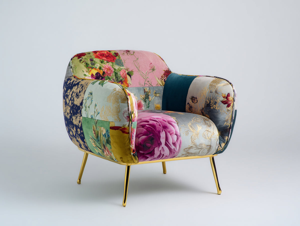 Fauteuil en tissu patchwork 75x70x80 cm - multicolore - style artistique pour intérieur