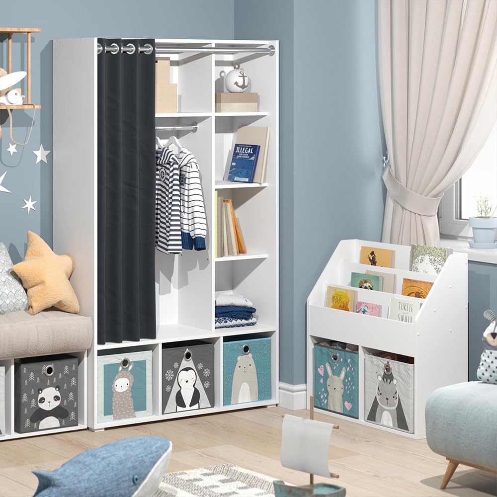 Vicco Armoire pour Enfants Luigi, Blanc, 105.8 x 178.1 cm avec Tringle à Rideaux