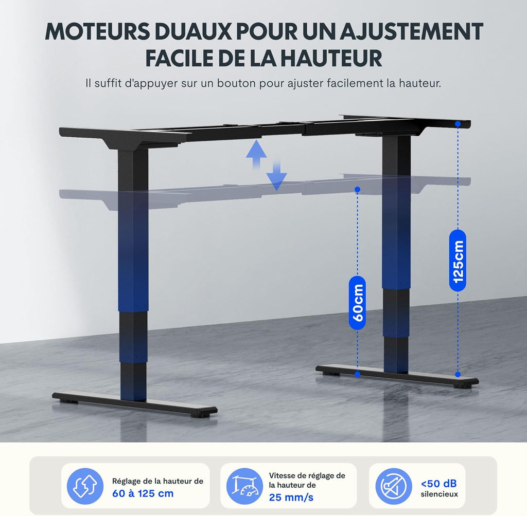 FLEXISPOT EC5 Lite Bureau Assis Debout Électrique à 2 Moteurs,Piétement à 3 Colonnes,Charge 100kg,Bureau Réglable en Hauteur en Acier avec Panneau Smart à Fonctions Mémoires,Noir