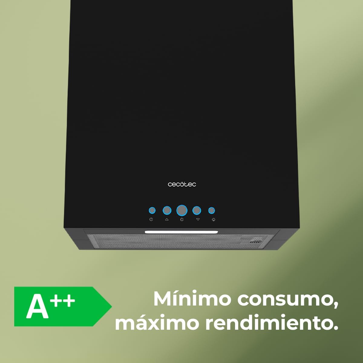 Cecotec Hotte Aspirante 38cm îlot Carré Bolero Flux Ict 388000 Black A++. Finition Noire, Aspiration 800M3/H, Moteur 210W, Commande Electronique, Lumière, Filtre à Charbon