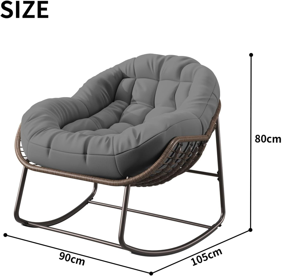 belupai Fauteuil à bascule en forme d'œuf en osier, jardin à bascule en rotin avec rembourré, chaise d'allaitement, cadre en métal, pour extérieur et intérieur, jusqu'à 113 kg pessimiste