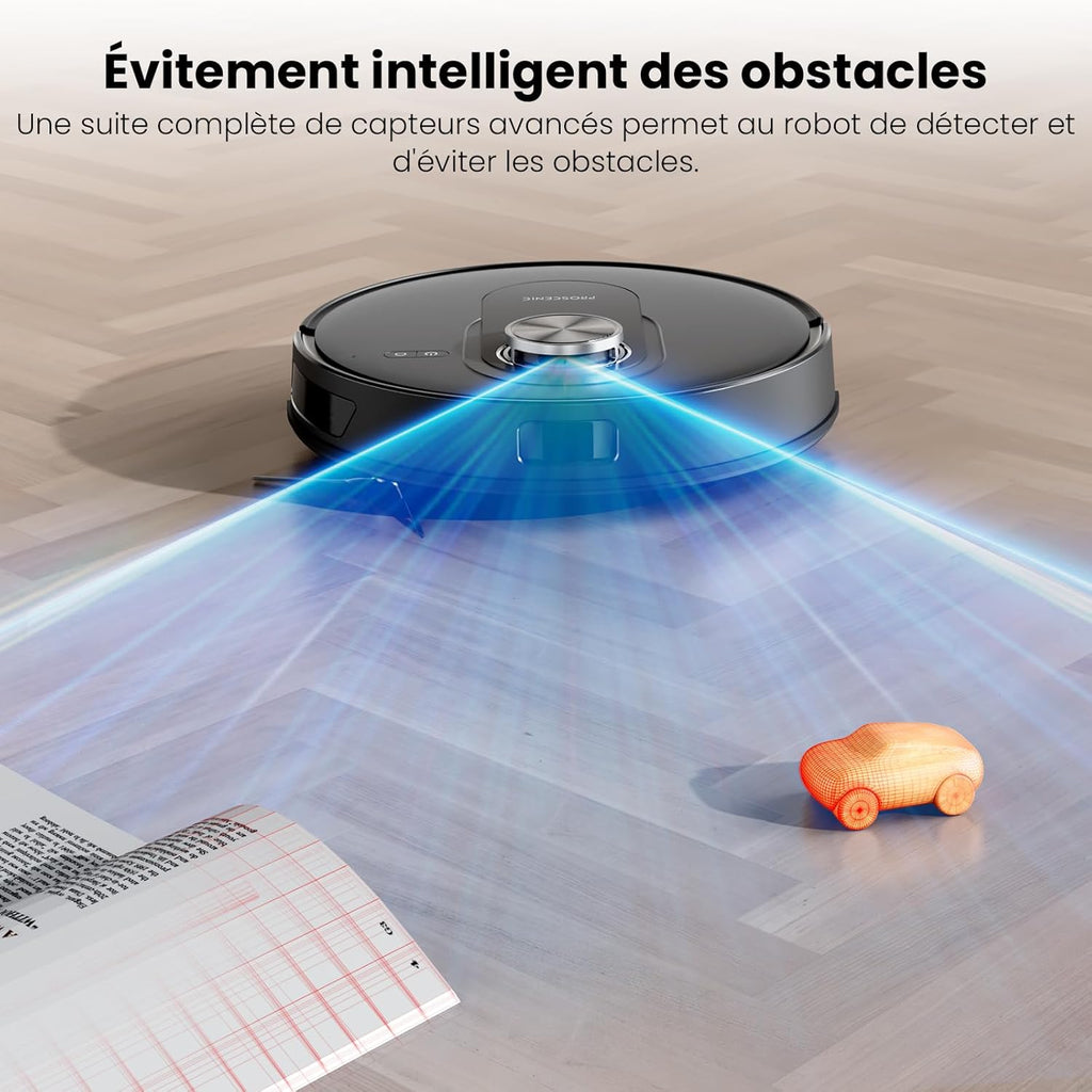 Proscenic Q8 Aspirateur Robot,6000Pa 200Mins Robot Aspirateur Laveur avec Serpillière,Navigation Lidar,Multi-étage Cartographie pour Poils Animaux Tapis Sols Durs,Connecté App Alexa Siri IFTTT