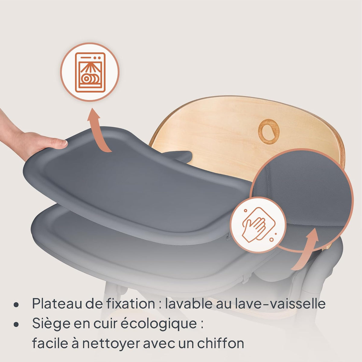 LIONELO Chaise Haute en Bois Celia, Évolutive, dès 6 mois jusqu'à 90 kg, Repose-pieds Réglable, Harnais 5 Points, Coussin de Siège, Nettoyage Facile (Grey)