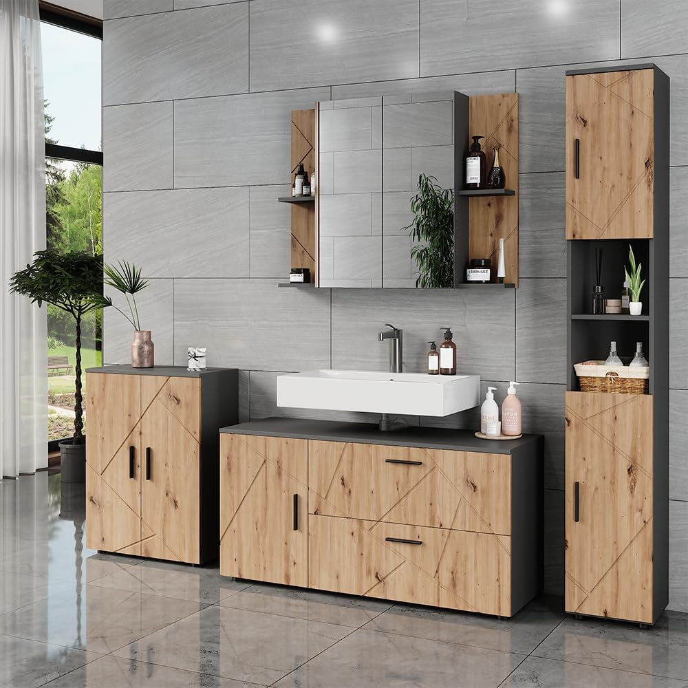 Vicco Meuble sous Vasque Irma, Anthracite/Artisan, 120.1x60.6cm avec 2 tiroirs et 1 Porte