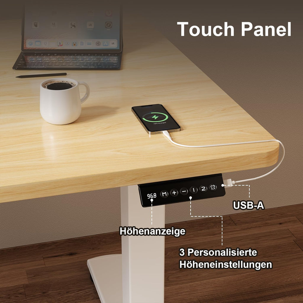 JUMMICO Bureau réglable en Hauteur - Plateau de Table Complet - Réglable en Hauteur - avec Fonction mémoire - 140 x 60 cm - Beige
