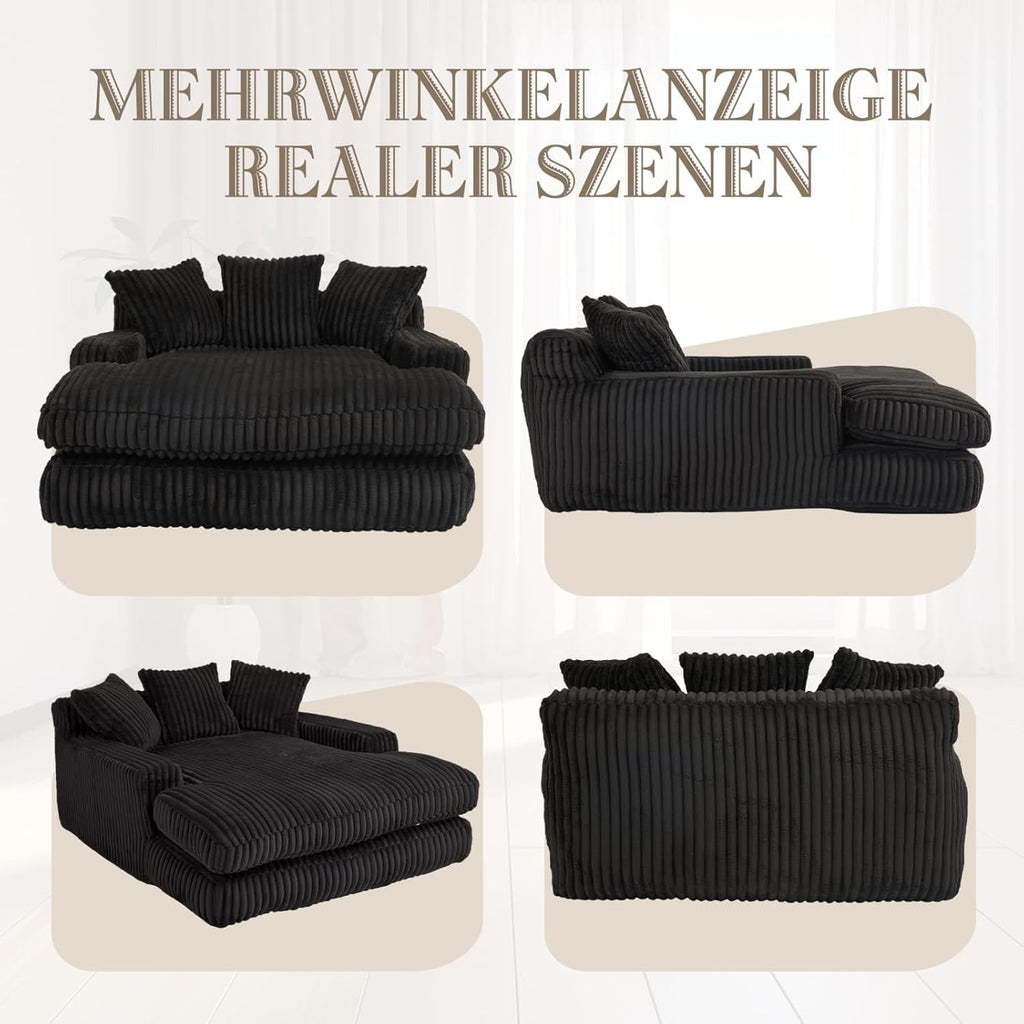 KOMHTOM Canapé-lit Moderne, Canapé Sol pour Les Paresseux, avec 3 Coussins, sans Installation, Idéal pour Chambre, Salon ou cinéma Maison (Noir)