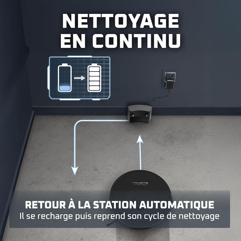 Rowenta X-PLORER Serie85, Aspirateur robot laveur, Aspiration en profondeur, Navigation intelligente, Détection laser à 360°, RR87C5FE, Noir