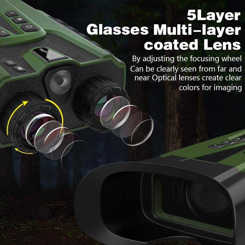 Kavolet Jumelles de vision nocturne 500 m, couleur, zoom optique 4x/numérique 8x, rechargeable 5200 mAh, observation oiseaux, camping, chasse