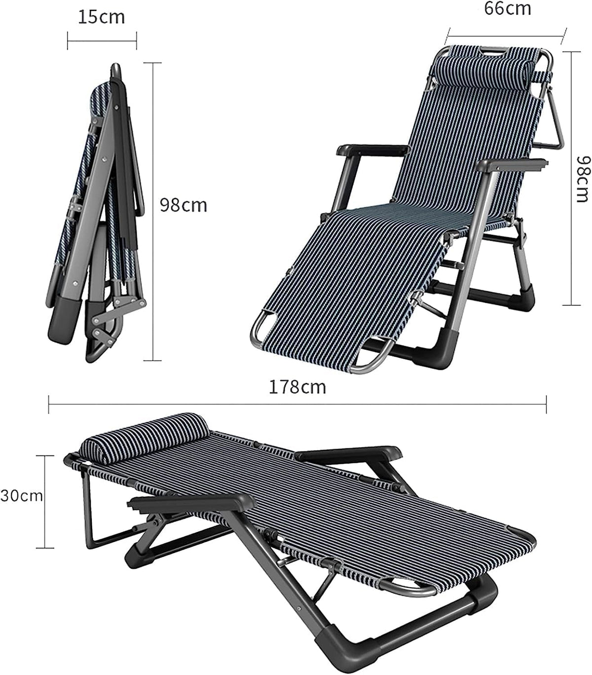 DANNMPX Chaise Longue Zero Gravity Sunlounger Réglage À 2 Vitesses Chaise Pliante Portable avec Appuie-tête Longue pour Intérieur Extérieur Pliante Relaxation B