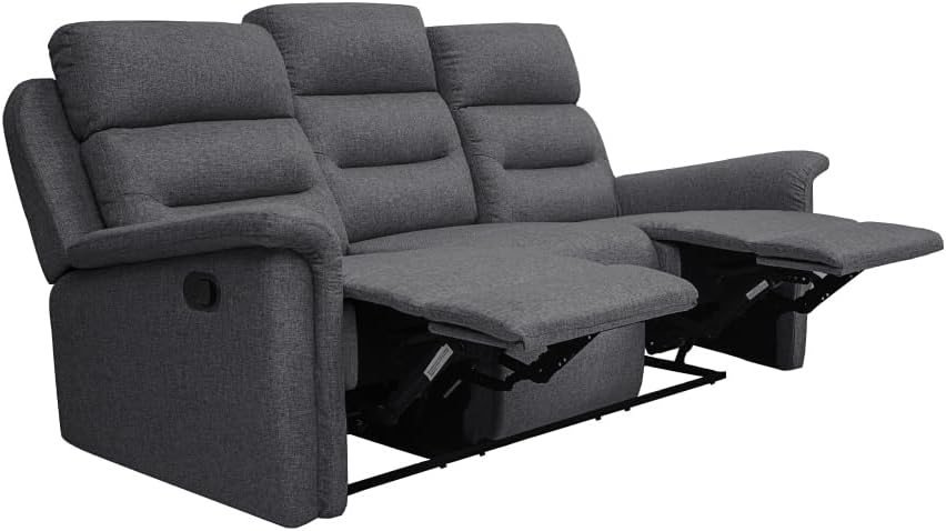 LOUNGITUDE - Canapé de Relaxation Manuel 3 Places en Tissu - Gris foncé