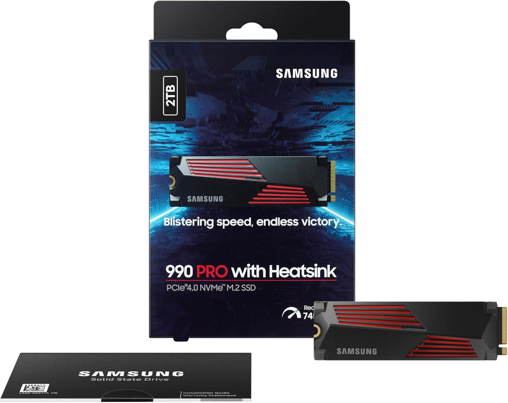 SSD Interne 990 PRO avec dissipateur, NVMe M.2 PCle 4.0, 2 To, Vitesse de lecture jusqu'à 7 450 Mo/s, Gestion Intelligente de la chaleur, MZ-V9P2T0CW