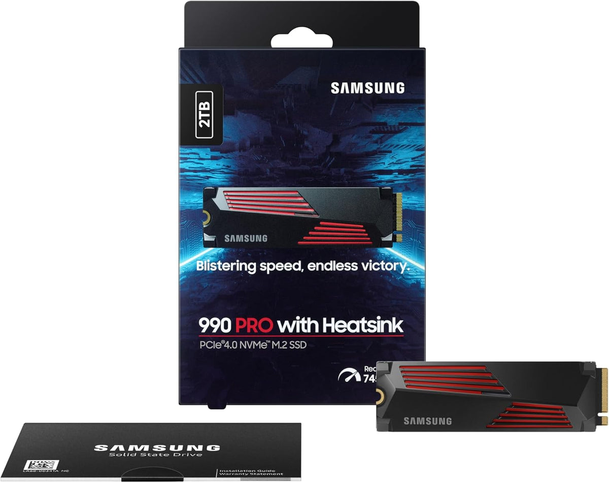 SSD Interne 990 PRO avec dissipateur, NVMe M.2 PCle 4.0, 2 To, Vitesse de lecture jusqu'à 7 450 Mo/s, Gestion Intelligente de la chaleur, MZ-V9P2T0CW