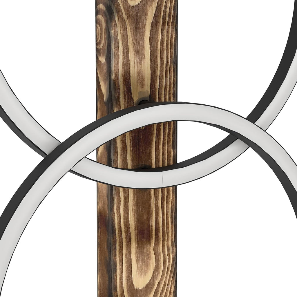 Eglo Lampadaire LED Boyal, luminaire intérieur à pied avec 2 cercles lumineux, lampe de salon rustique en bois flambé et métal noir, éclairage blanc chaud, 150 cm