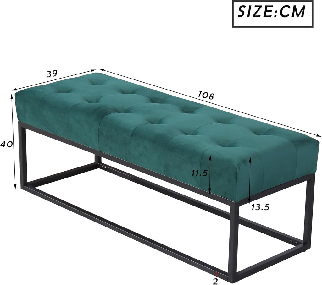 I0I&I0I Ensemble de meubles de chambre à coucher, design moderne, lit double, 2 tables de chevet + tabouret de lit, en velours (vert 2 + sans matelas)