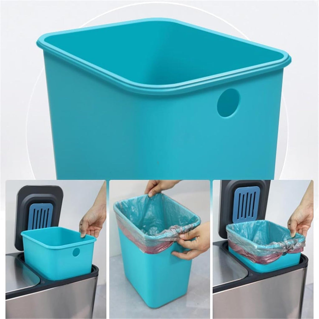 GLigeT Poubelle de cuisine à double compartiment avec bacs à déchets ou de recyclage et couvercle à fermeture douce(Blanc)
