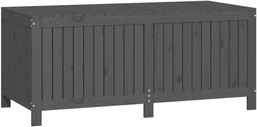vidaXL Boîte de Rangement de Jardin, Coffre à Outils avec Couvercle, Bac de Rangement, Organisateur de Salon Chambre, Moderne, Gris Bois de Pin Massif