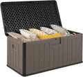 COSTWAY Coffre de Rangement Extérieure en Résine 378 L, Boîte de Rangement Imperméable avec Couvercle Verrouillable, pour des Outils Jouet Accessoires, pour Intérieur et Extérieur (Brun+Noir)