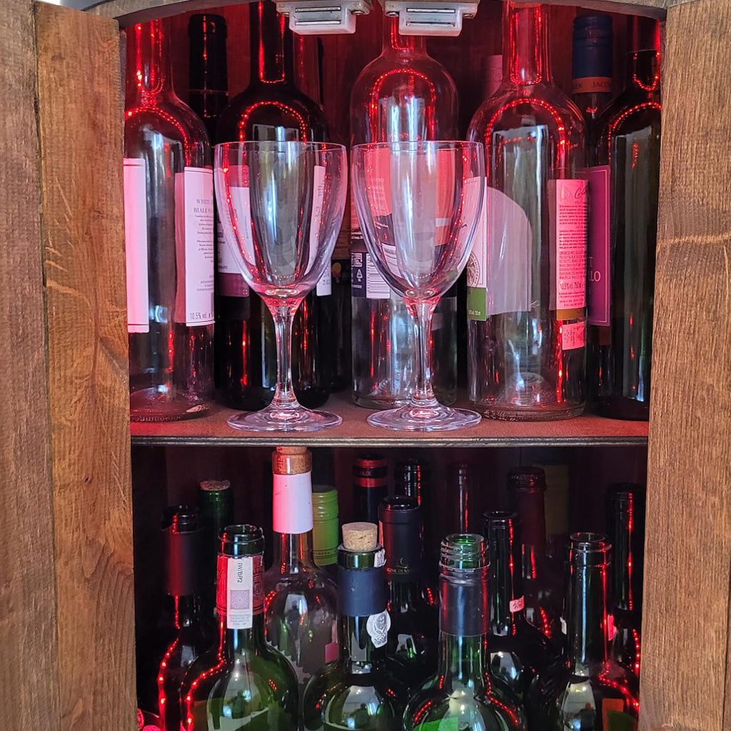 weeco Tonneau en Bois avec LED RGB et Deux Étagères – Mini Bar avec Portes – Couleur Wenge, Brun Foncé – Dimensions 80x50cm