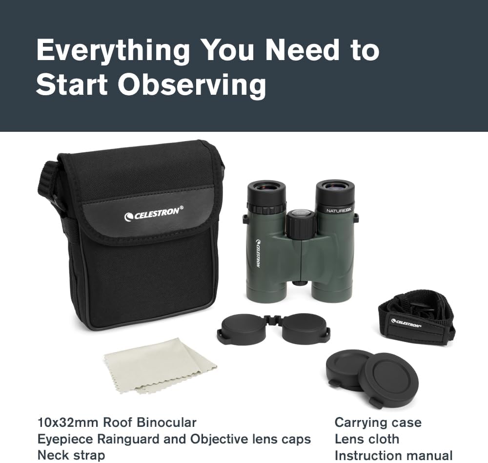 Celestron 71331 Nature DX 10x32 BaK-4 Prism Binoculars, Green