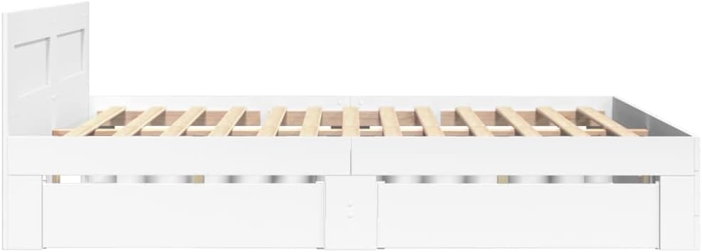 vidaXL Cadre de Lit Double avec Tête de Lit Blanc 140x190cm en Bois d'Ingénierie - Meuble de Chambre à Coucher