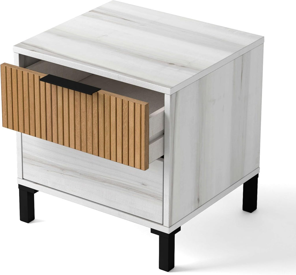 Arles Lot de meubles modernes pour chambre double Blanc Albo et chêne rayé