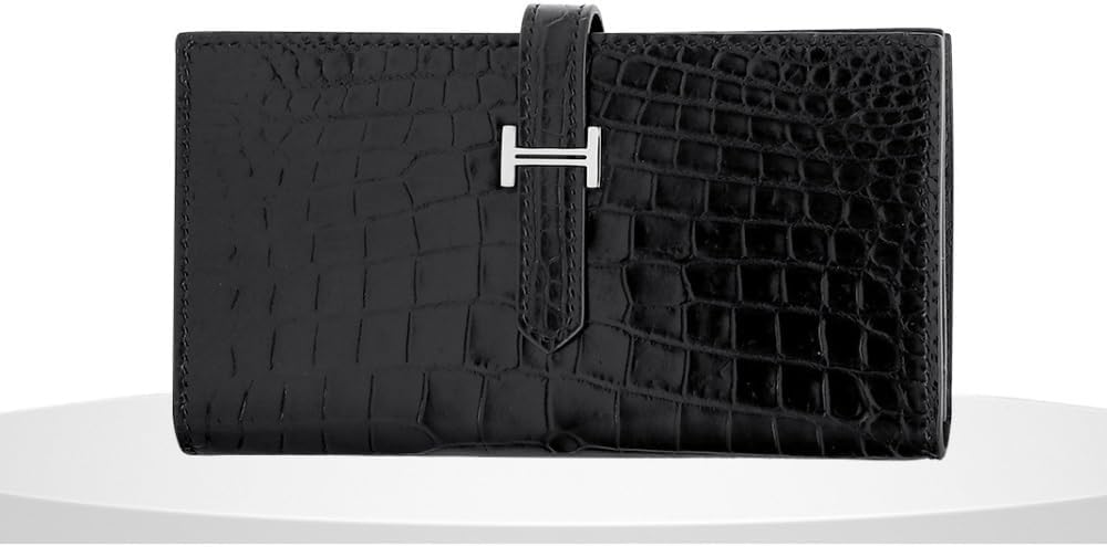 Coin Purse Portefeuille Long for Femme en Cuir de Ventre de Crocodile - Pochette élégante en Cuir véritable for Tailleur Business décontracté.
