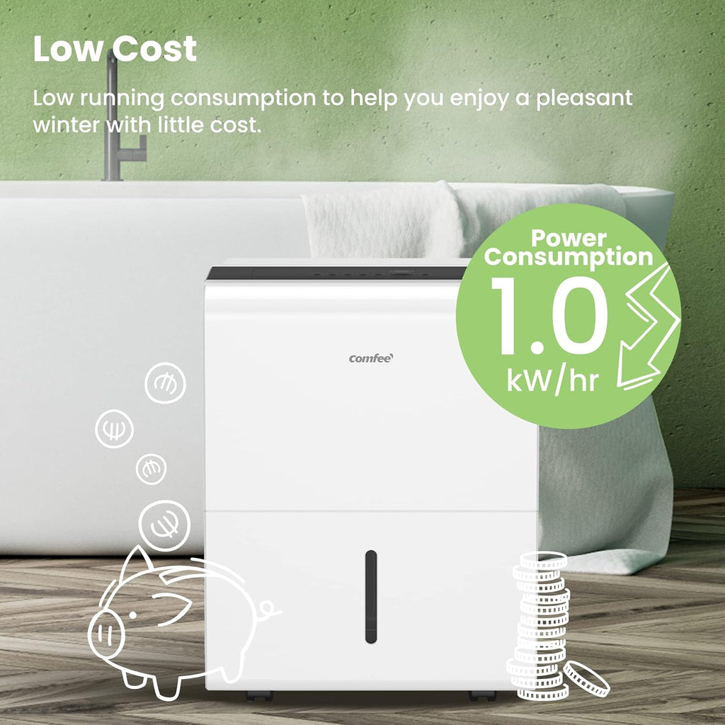 Déshumidificateur 50L/jour, 4 Modes, Mode Intelligent, Sèche-linge, Minuterie 24H,Grand Réservoir 6L, Drainage continu, Pour pièce de 100m²/250m³, MDDP-50DEN7, Garage, Sous-sol