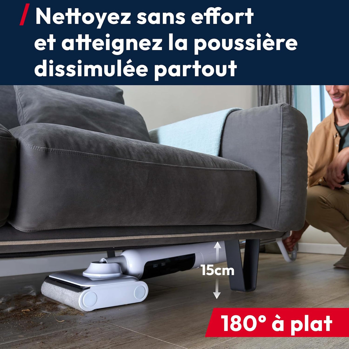 Hoover HW400 Aspirateur Laveur, sans Fil, Eau et Poussières, 180° à Plat, 50Min Autonomie, Techologie Anti-emmêlement, Auto-Nettoyage 70°C et Séchage 30Min, Nettoyage Triple Bord, 17000 Pa