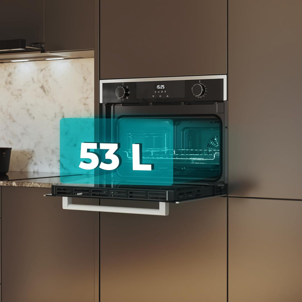 Cecotec Four Encastrable 45cm de Hauteur Bolero Hexa M224500 Edge A. 2600W, 53L, 7 Fonctions, Grill, Chaleur Ventilée, Convection, Décongélation, Steam Base X2, Steam EasyClean, Steam Assist