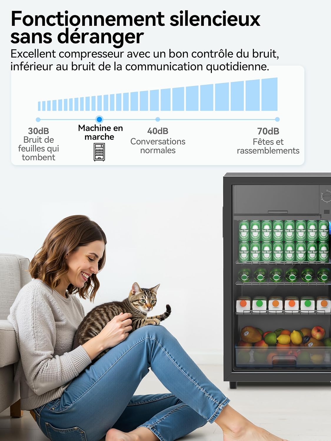 Devoko Frigo à boissons 93 L à porte en verre - Mini frigo avec lumières LED RGB et étagères ajustables pour un usage intérieur/extérieur. Le réfrigérateur parfait pour votre maison, bureau, bar ou fê